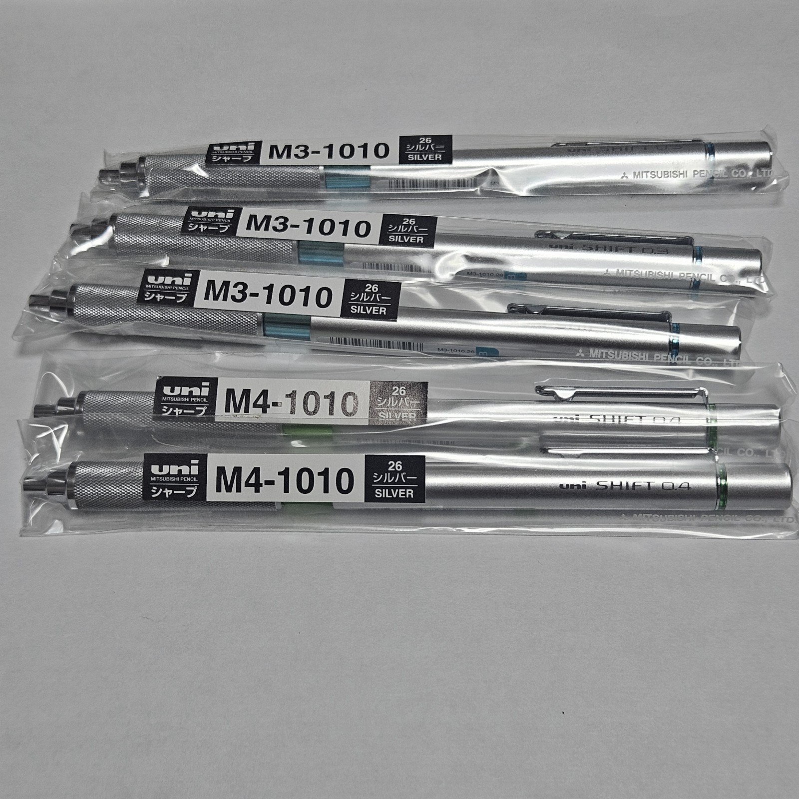 Uni Shift Mechanical Pencil Set 5Pcs 0.3mm 0.4mm Silver Mitsubishi M3-1010 M4-10