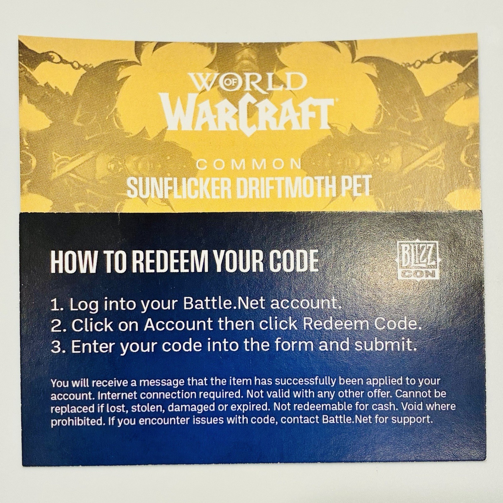 World of Warcraft - Sunflicker Driftmoth Pet DLC CARD - BlizzCon 2026 UNUSED