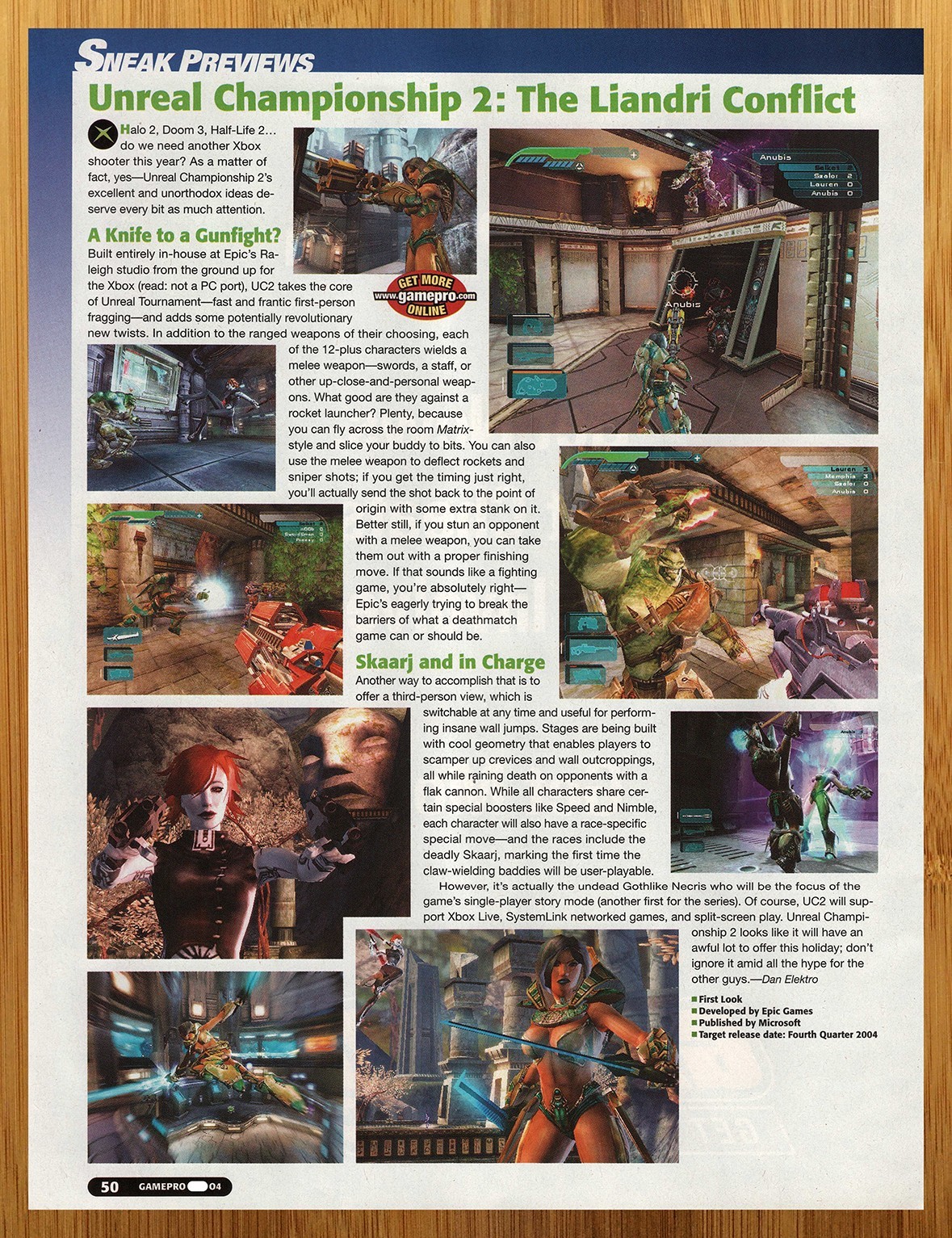 2004 Unreal Championship 2 The Liandri Conflict Xbox PREVIEW Print Ad/Poster Art