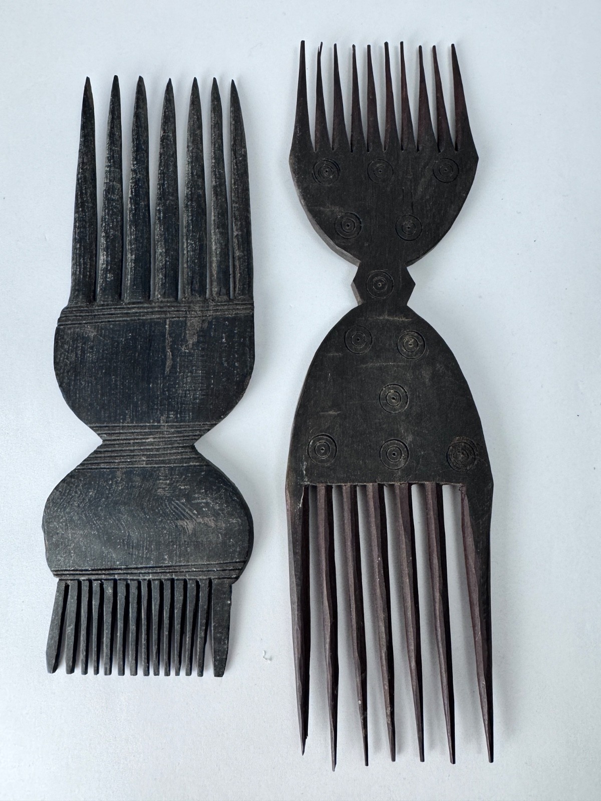 (2) Vintage Hand Carved Hair Combs – Antiques from Papua, New Guinea - Good Cond