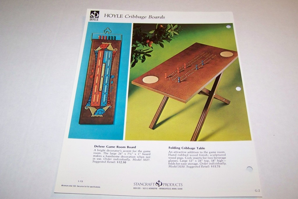Vintage HOYLE CARDS Cribbage -  2-Sided ad sheet #0024