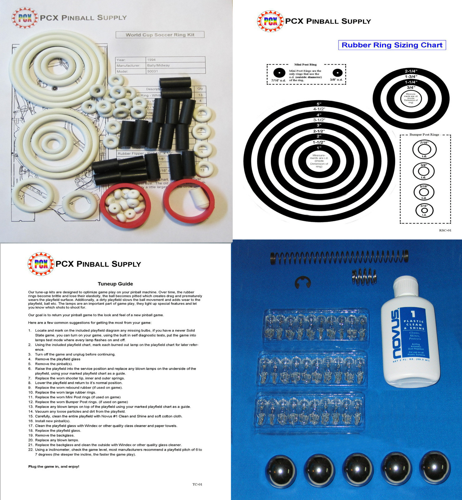 1994 Bally/Midway World Cup Soccer Pinball Tune-up Kit -Includes Rubber Ring Kit