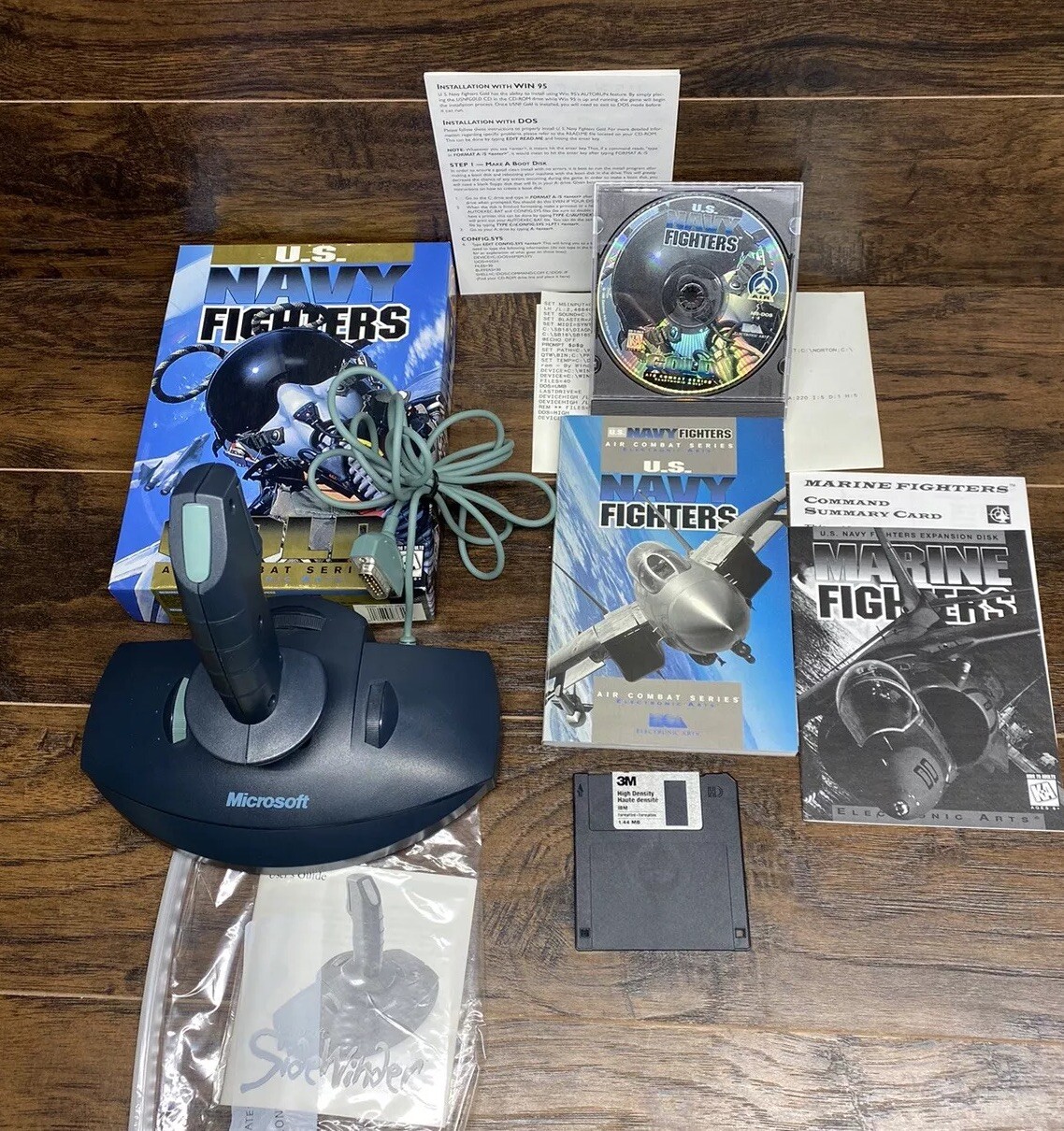 Microsoft Sidewinder 3D Pro Joystick US Navy Fighters PC Game 1995 Vintage