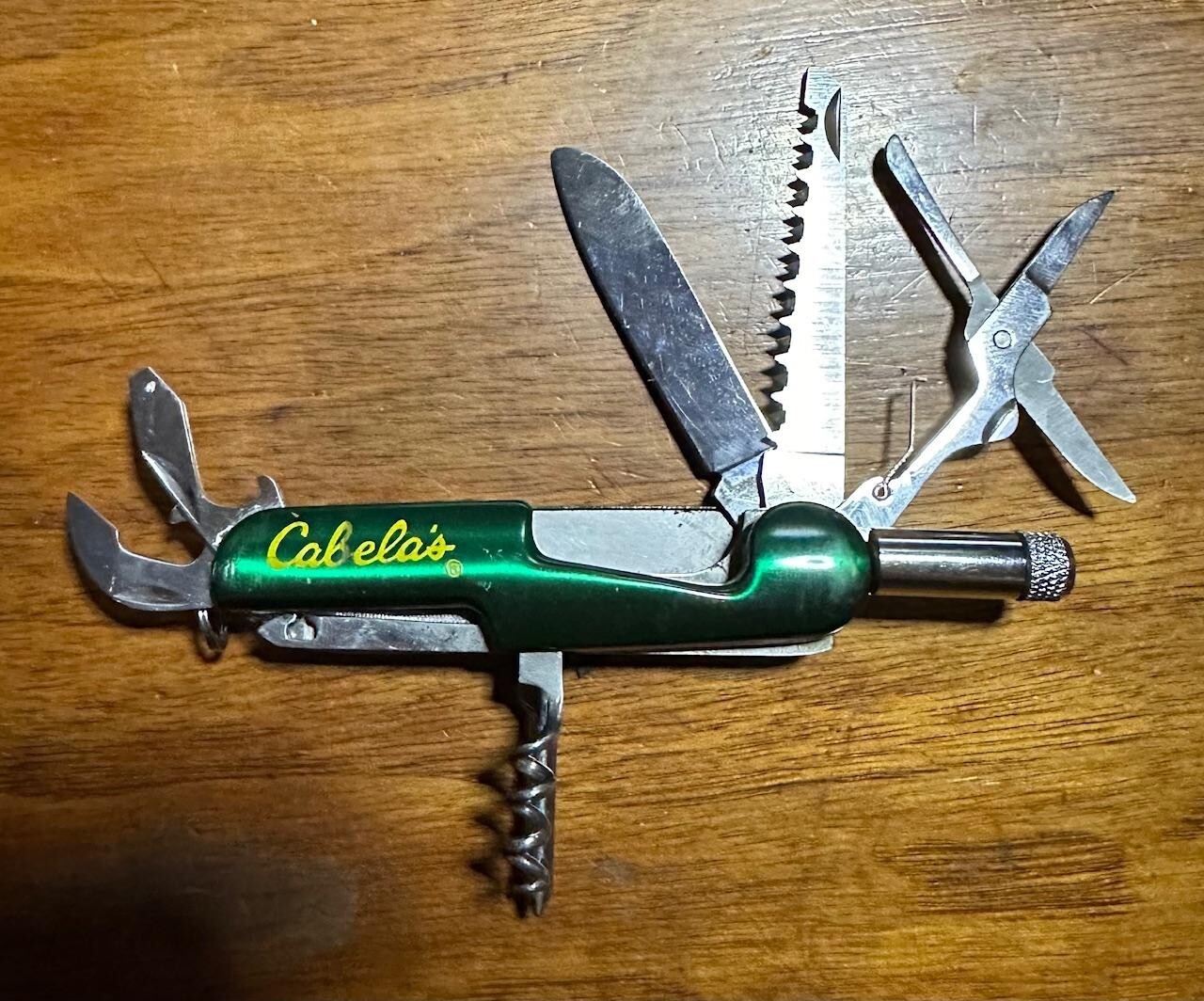 Cabela's Green Utility Pocket Knife Camping Tool Box Fishing Hunting #A55