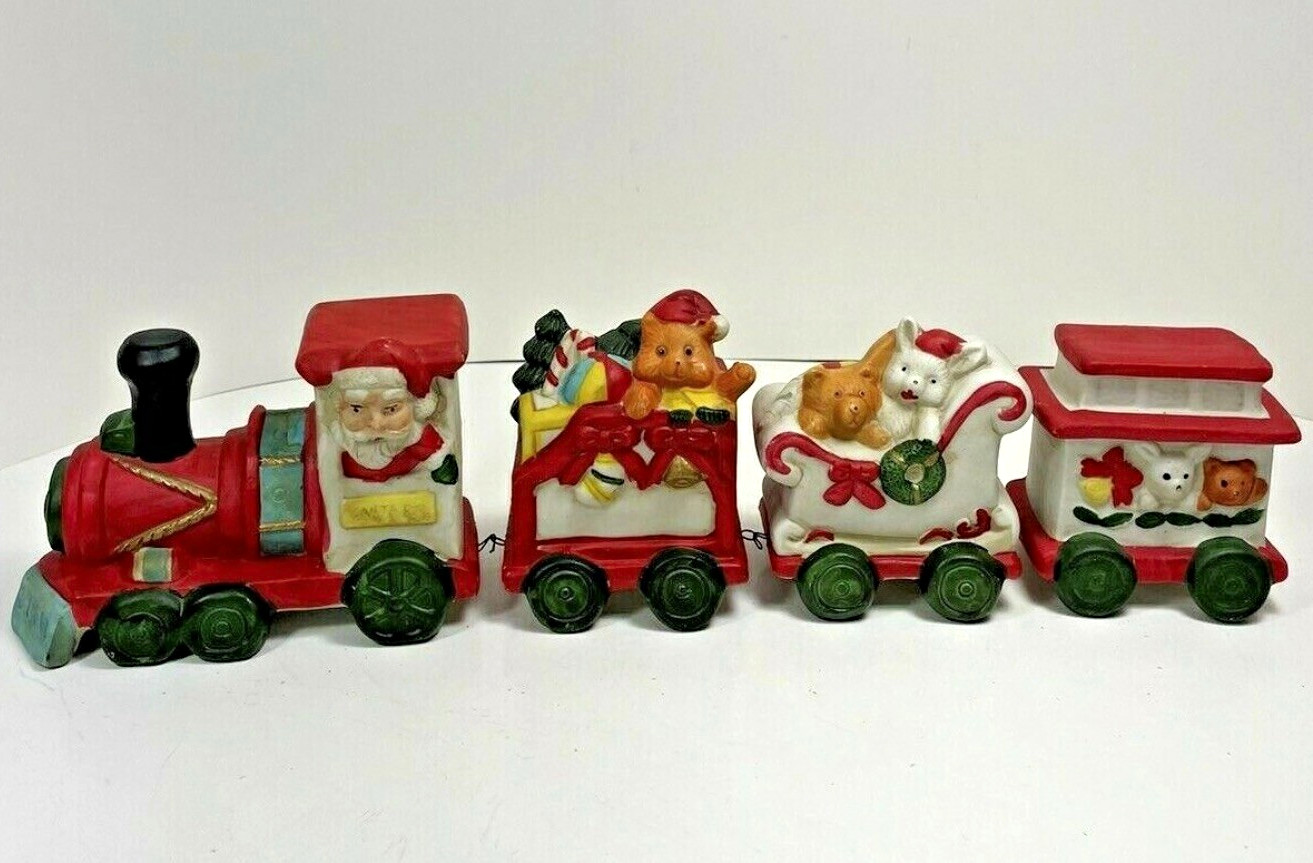 Vintage Hand Painted Porcelain Bisque Christmas Train Santa Claus FREESHIP