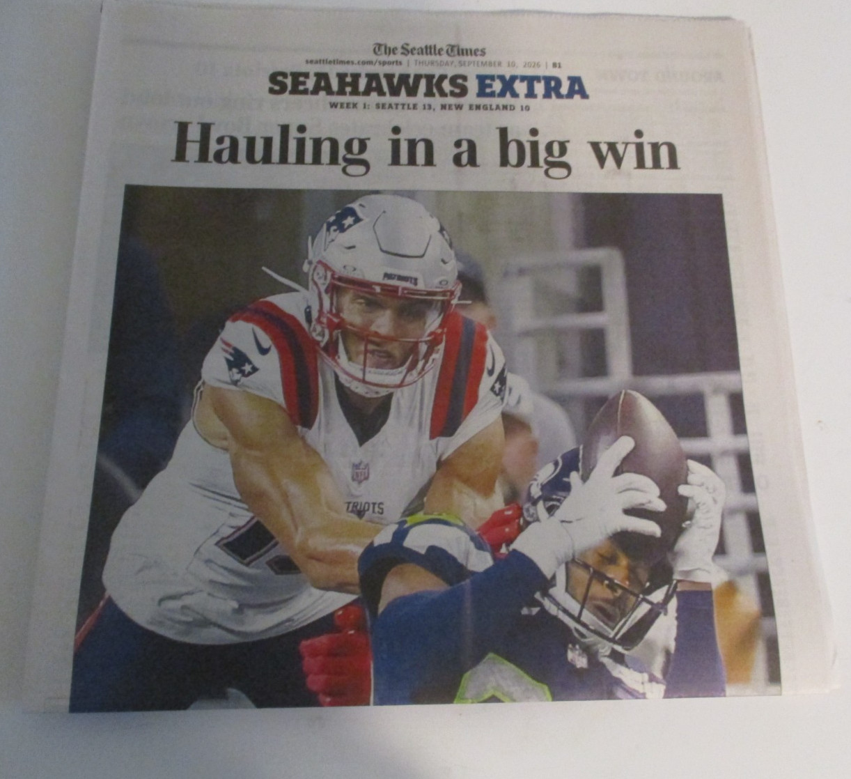 SEATTLE TIMES FULL NEWSPAPER 9/10/2026 SEAHAWKS VS PATRIOTS REMATCH VICTORY NFL