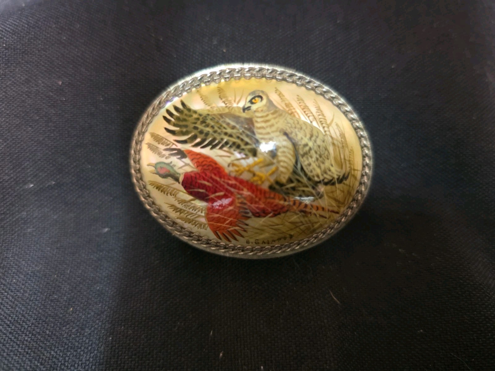 Vintage Hand-Painted Russian Trinket Box ~ SIGNED Eagle Attacking Pheasant 