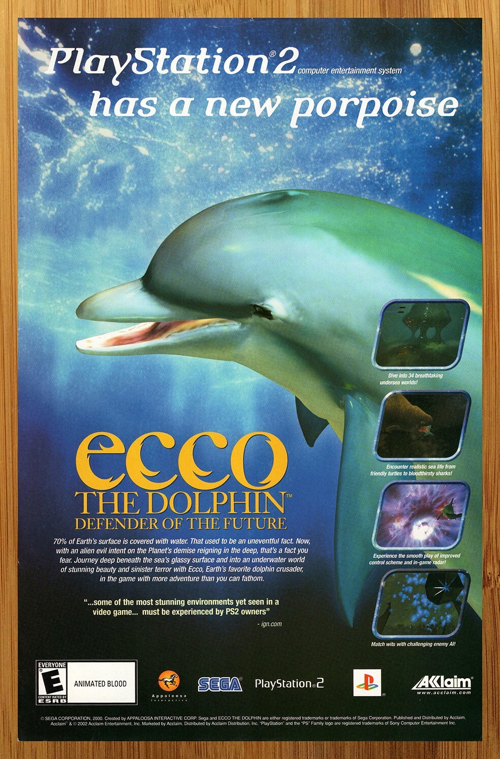 2002 Ecco The Dolphin Defender of the Future PS2 Dreamcast Print Ad/Poster Art