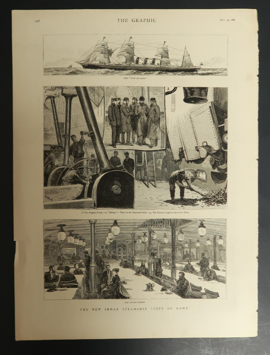 The Graphic 1881 Magazine Engraving New Inman Steamship City of Rome Saloon