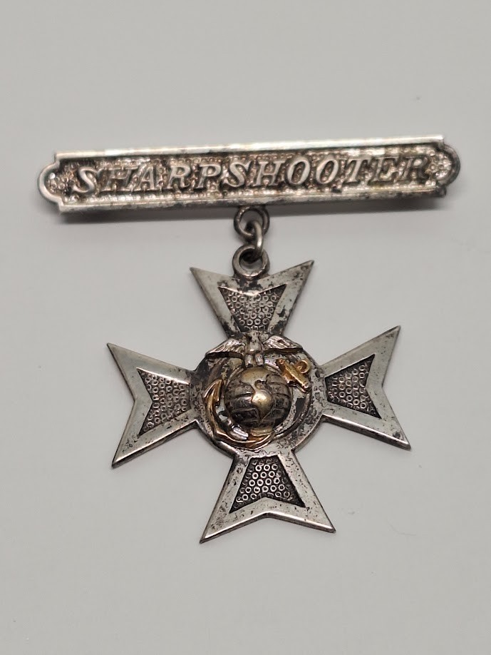 WWII USMC US Marine Corps Sharpshooter Badge Sterling NS Meyer EGA