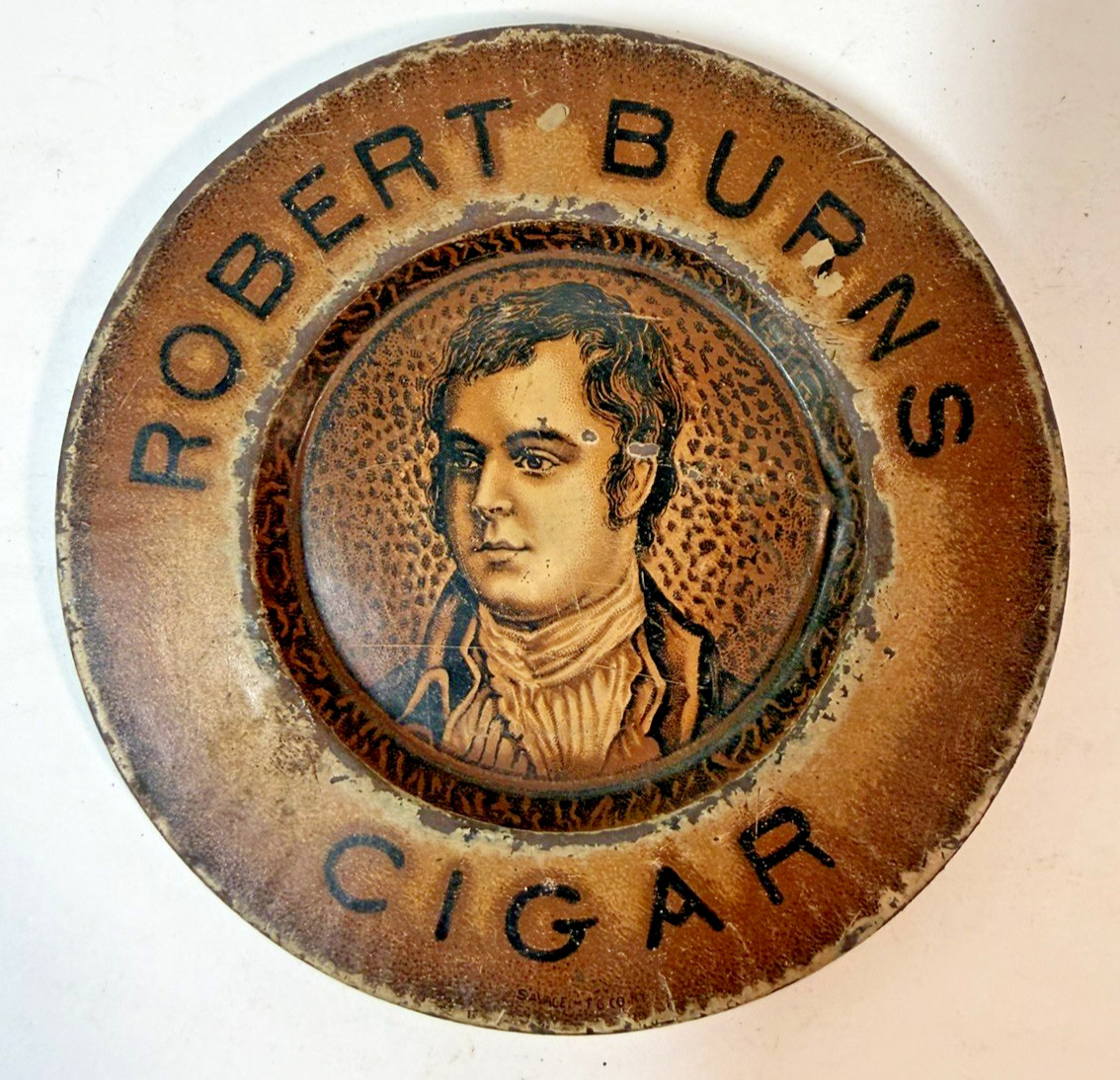 Antique Robert Burns Cigar Advertising Tip Tray - Ashtray Tin Litho Tobacco Ad