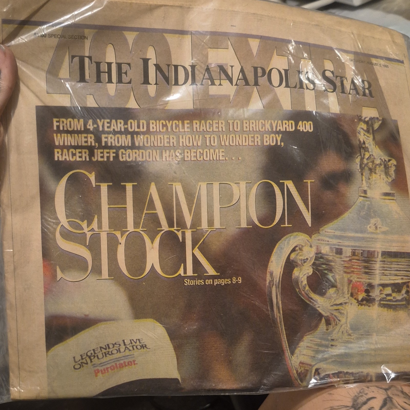 The Indianapolis Star Newspaper Aug 5 1995 Brickyard 400 Champion Jeff Gordon