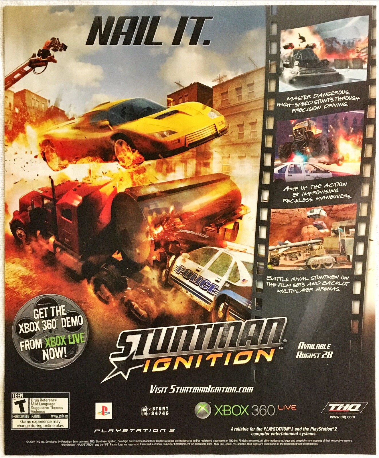 Vintage Print Ad 2007 Stuntman Ignition Xbox 360 PS3 Car Original Promo Art