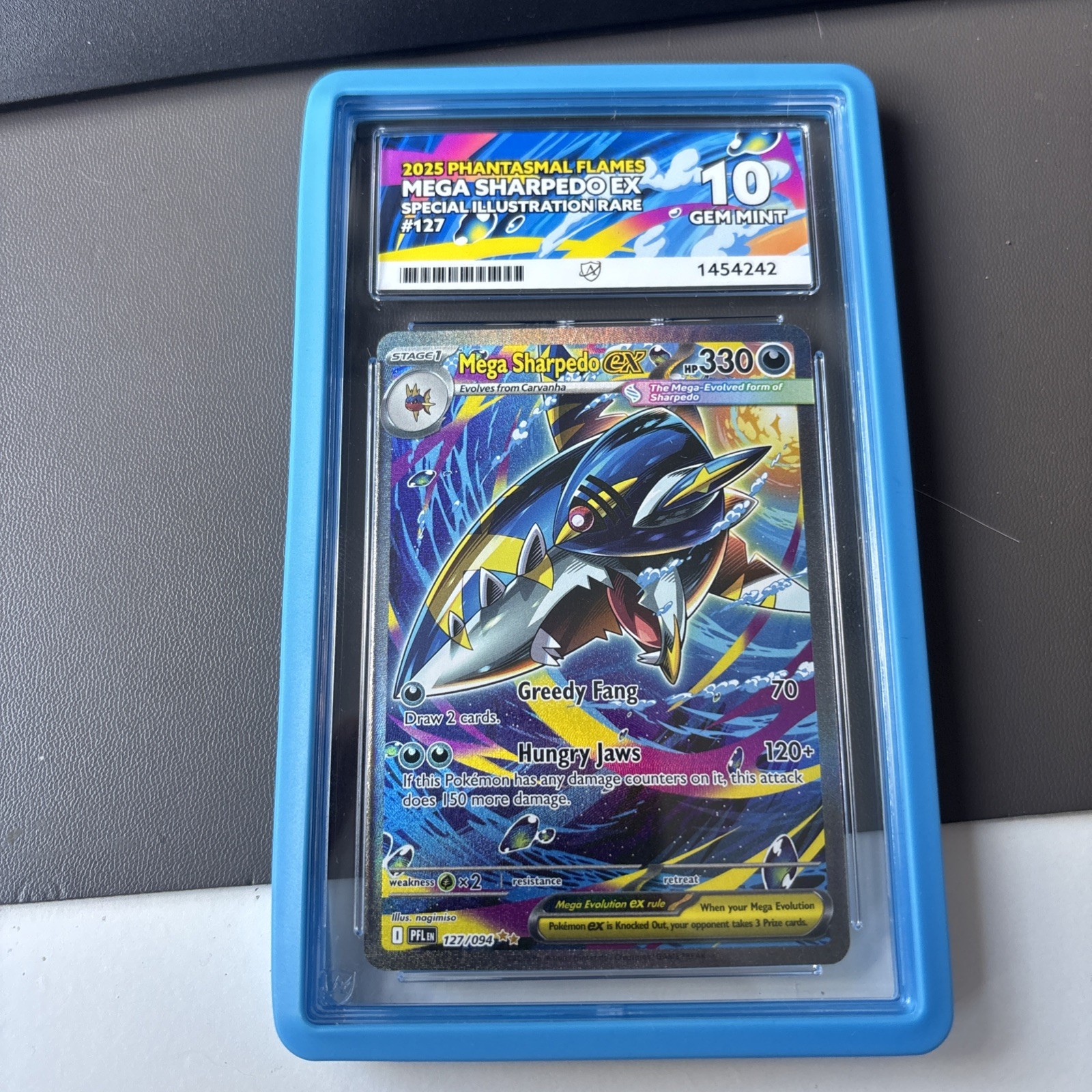 ACE 10 Mega Sharpedo EX 127/094 Phantasmal Flames Gem Mint Perfect sub grades