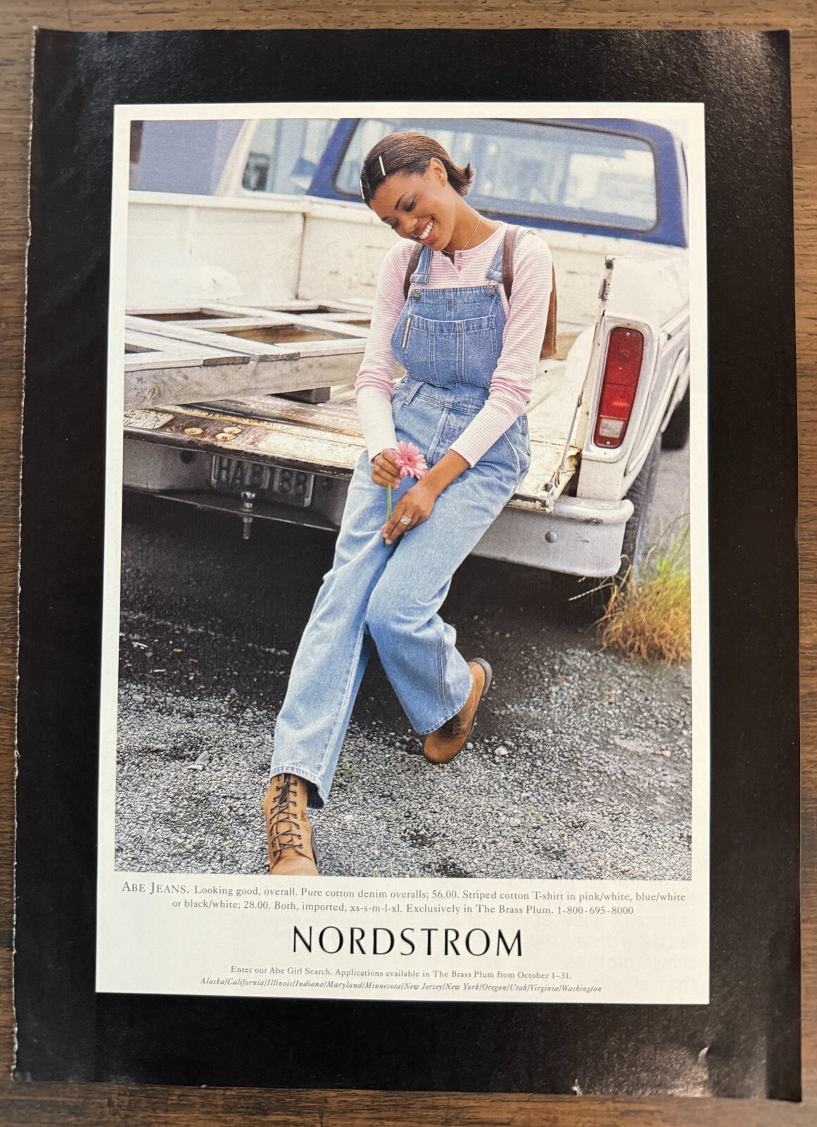 Vtg 1995 Nordstrom Abe Jeans Overalls Girl Back of Truck Advertisement Print Ad