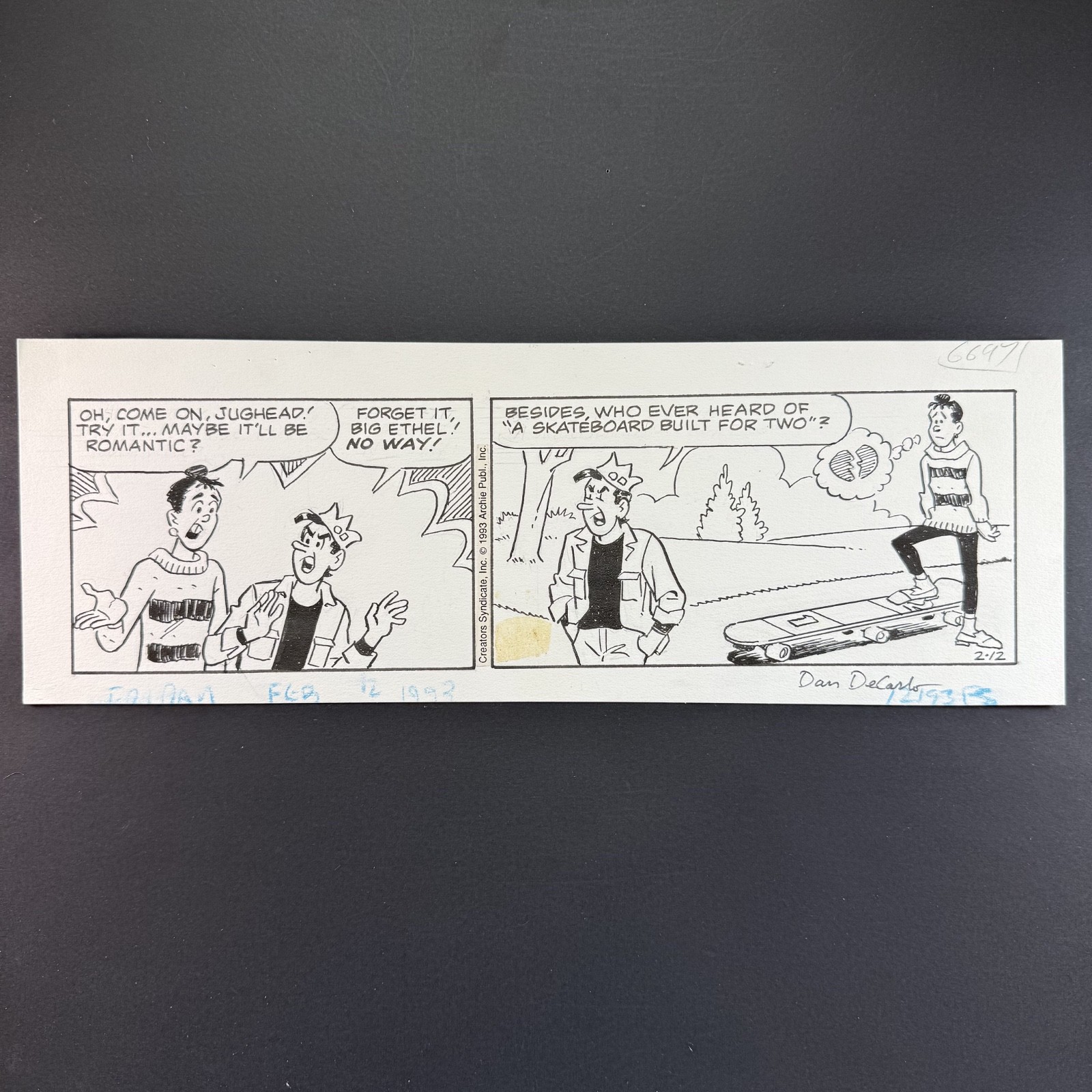 Archie Original Comic Art Signed Dan DeCarlo Jughead Riverdale 1993 Romance