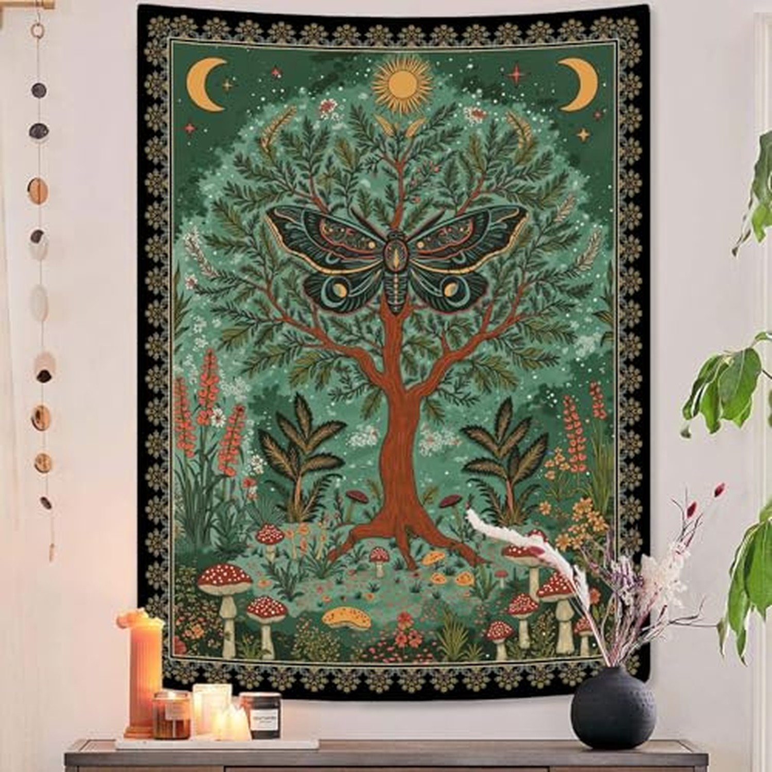 Lunerfex Magical Forest Wall Tapestry - Celestial Moth and Tree of Life Wall ...