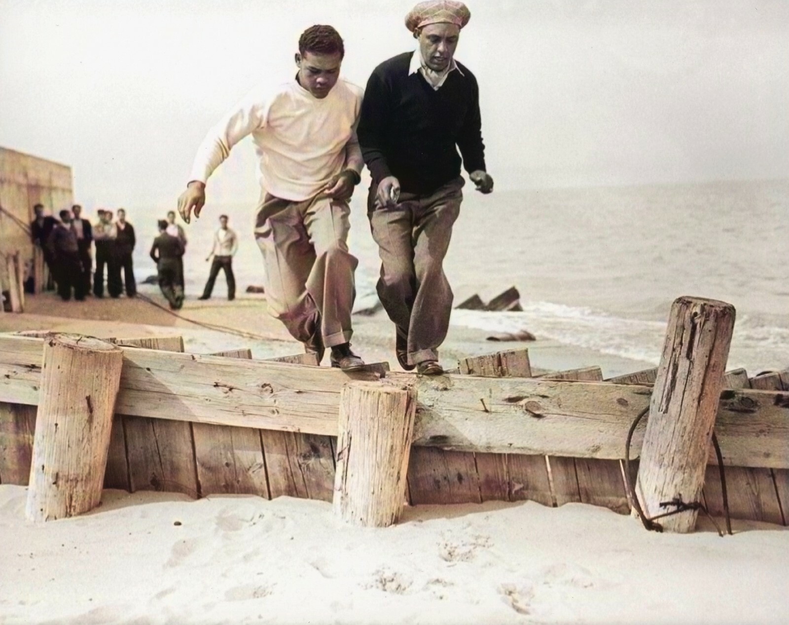 RARE COLOR STILL JOE LOUIS, TRAINING WITH JIM BRADDOCK