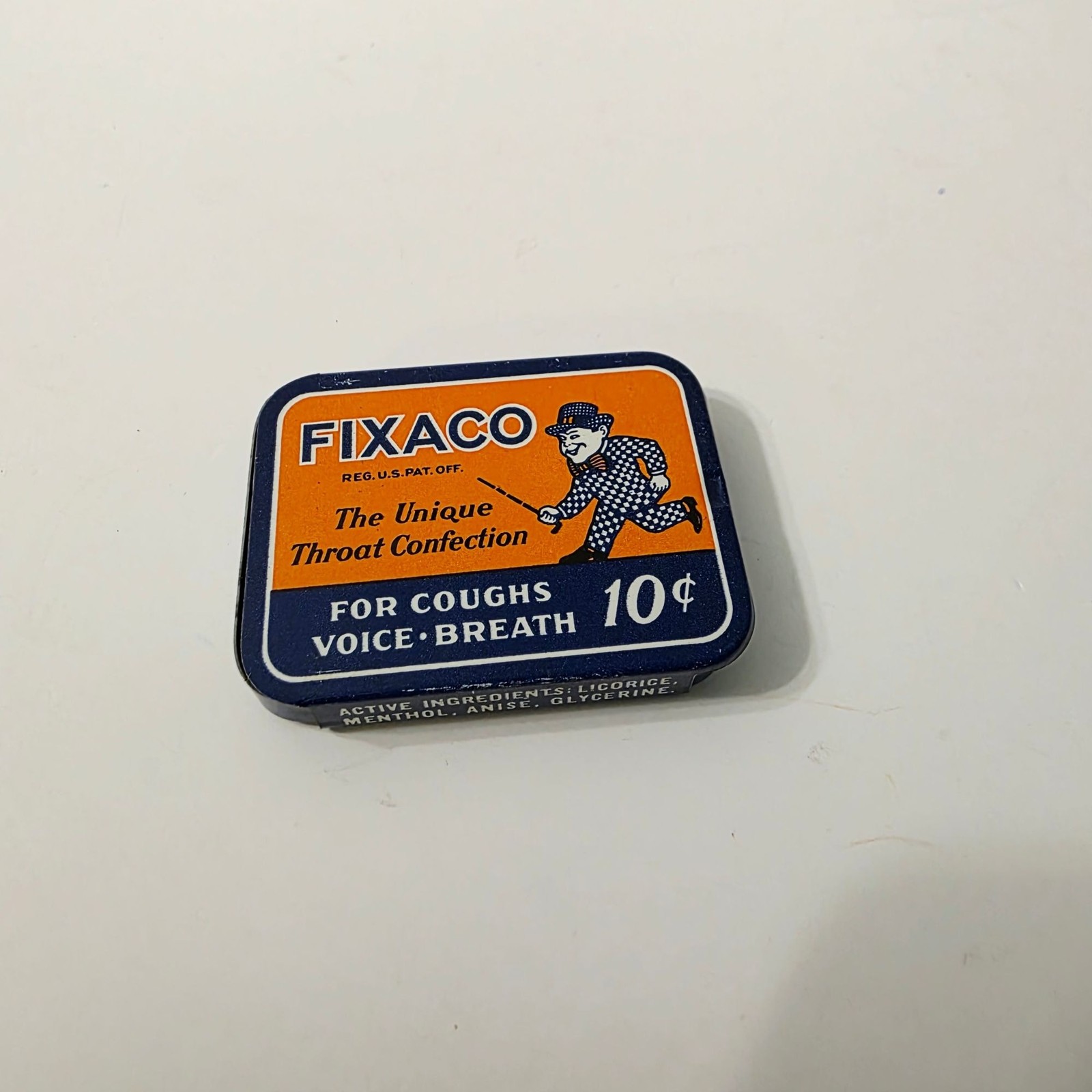 Vtg 30s Mini FIXACO Throat Confection Tin St. Louis Pocket Lozenge Advertising 