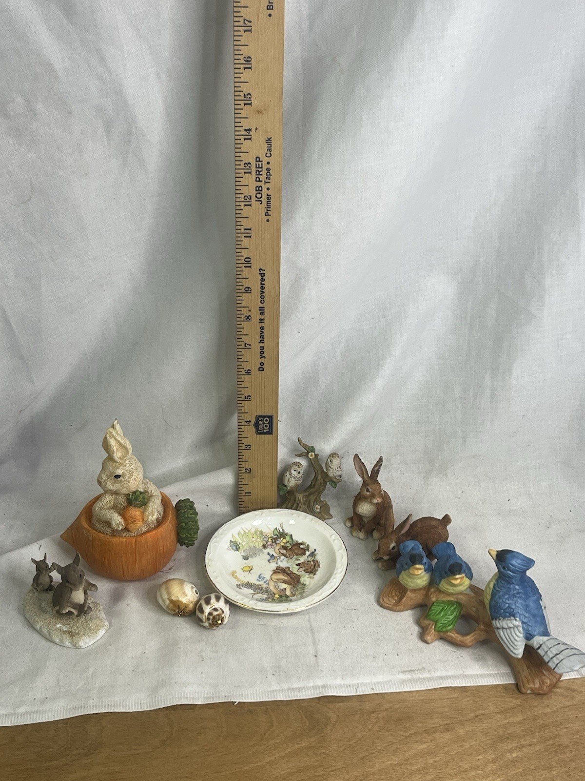 Vintage Enesco 1983 Bunny Plate Porcelain Bluebird Owl Rabbit Figurine Lot