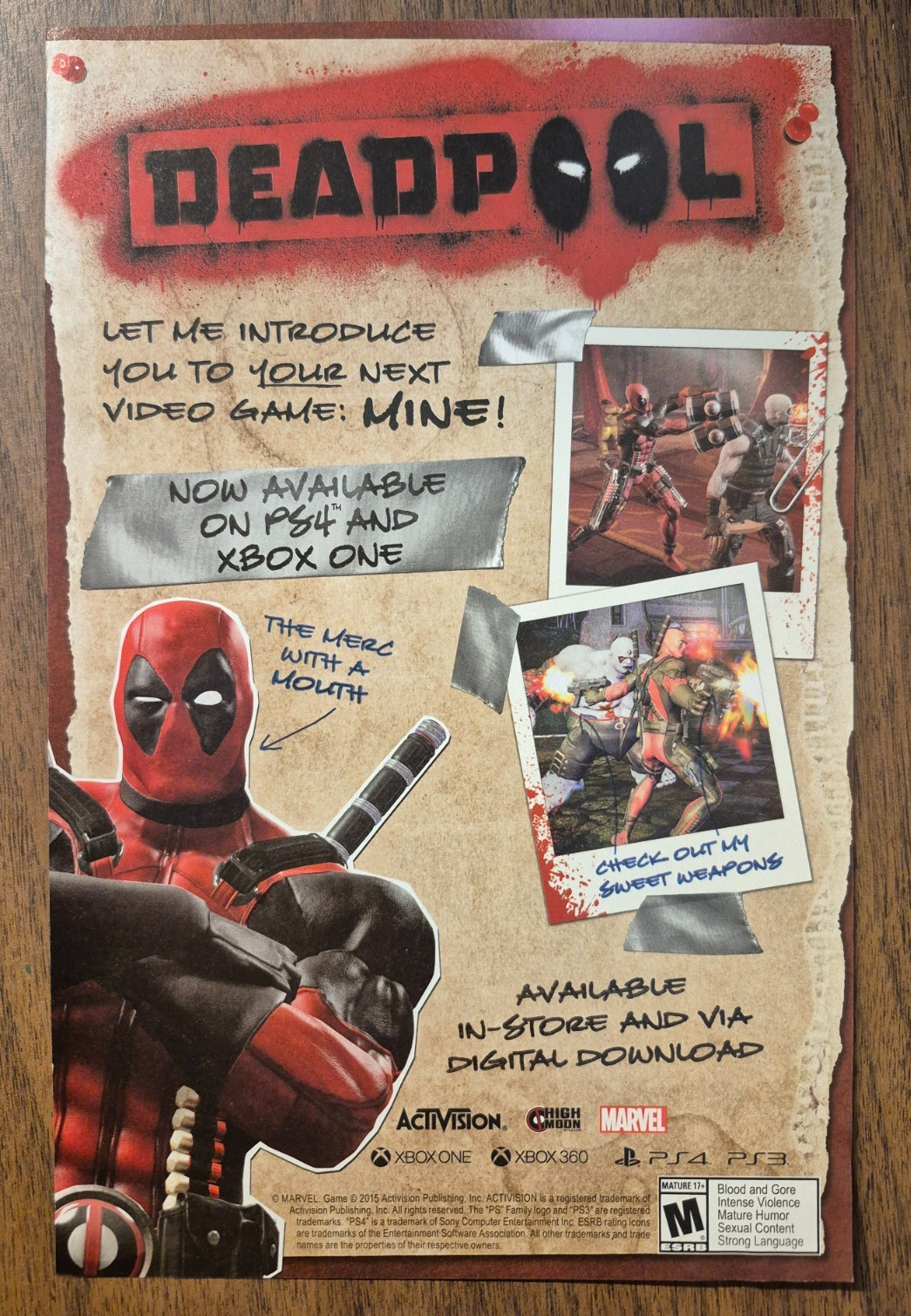 2015 DEADPOOL Marvel Playstation PS4 Video Game Promo art - Print Ad/Ad Page