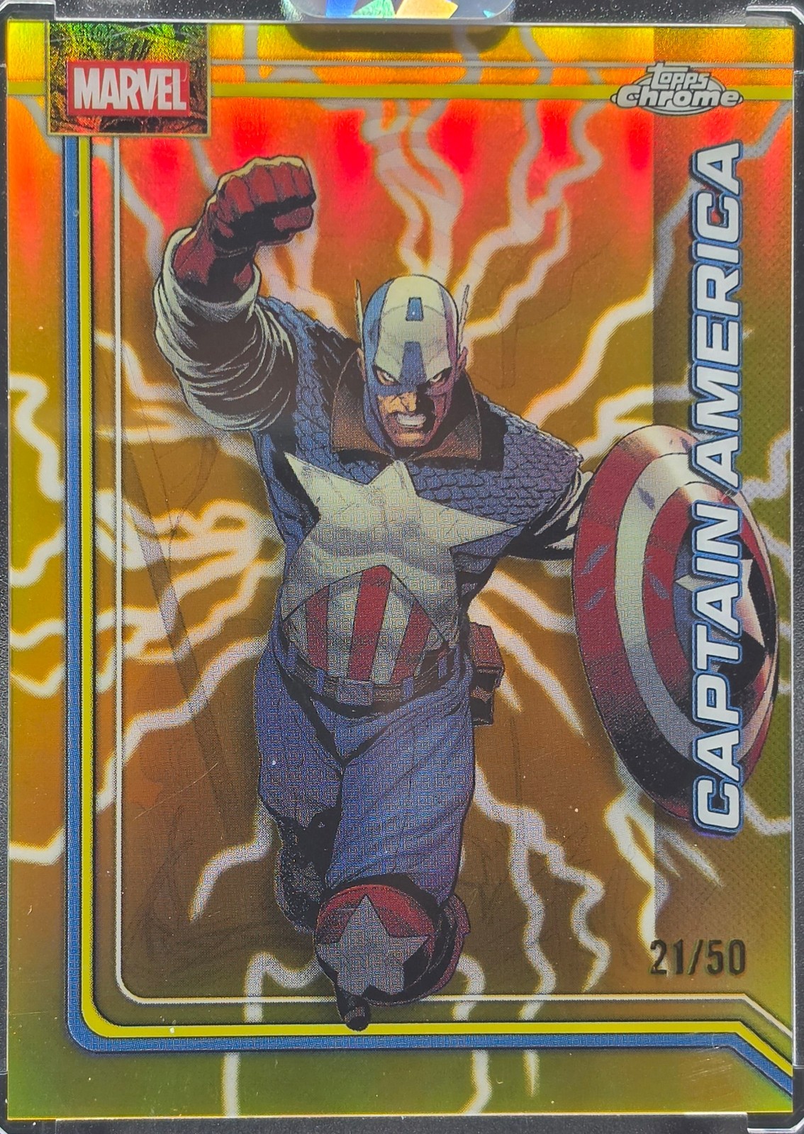2026 Topps Chrome Marvel #19 Captain America Storm Gold Lightning Refractor #/50
