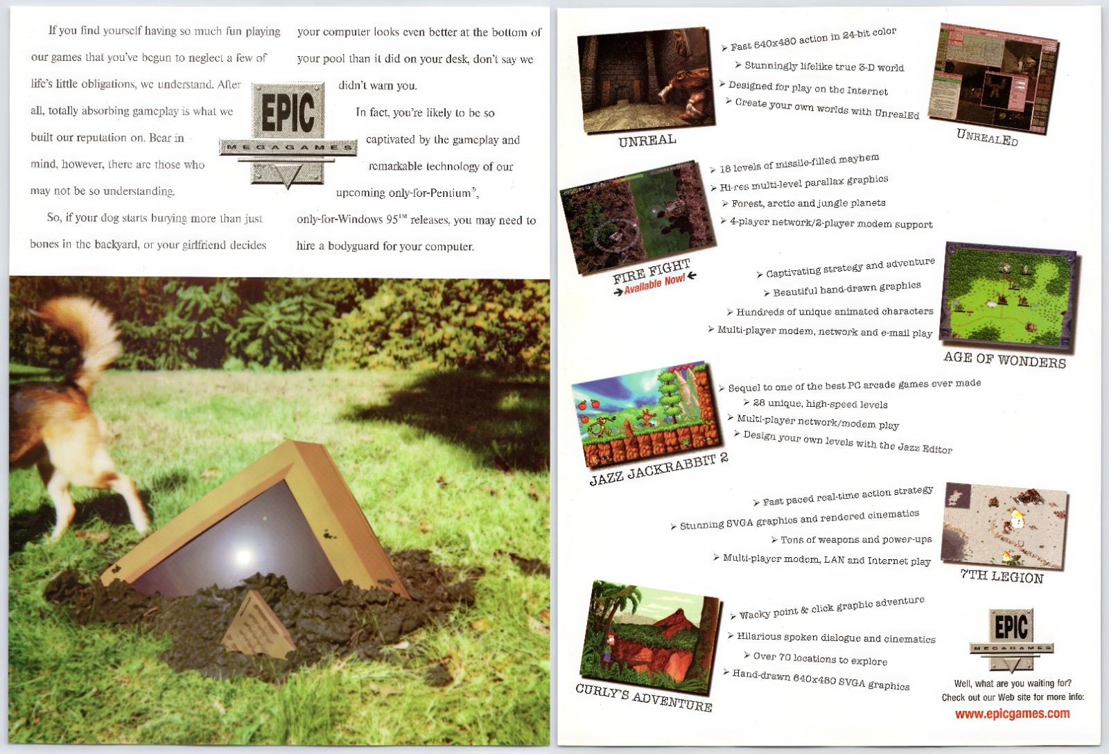 Epic MegaGames - PC Games Unreal - Vintage Original Print Ad/Poster Promo 1996