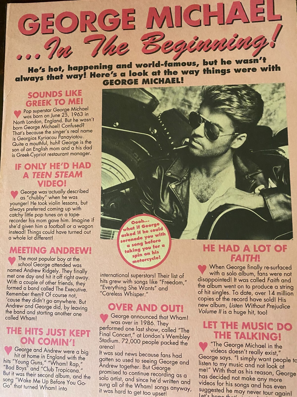 George Michael,  Full Page Vintage Pinup