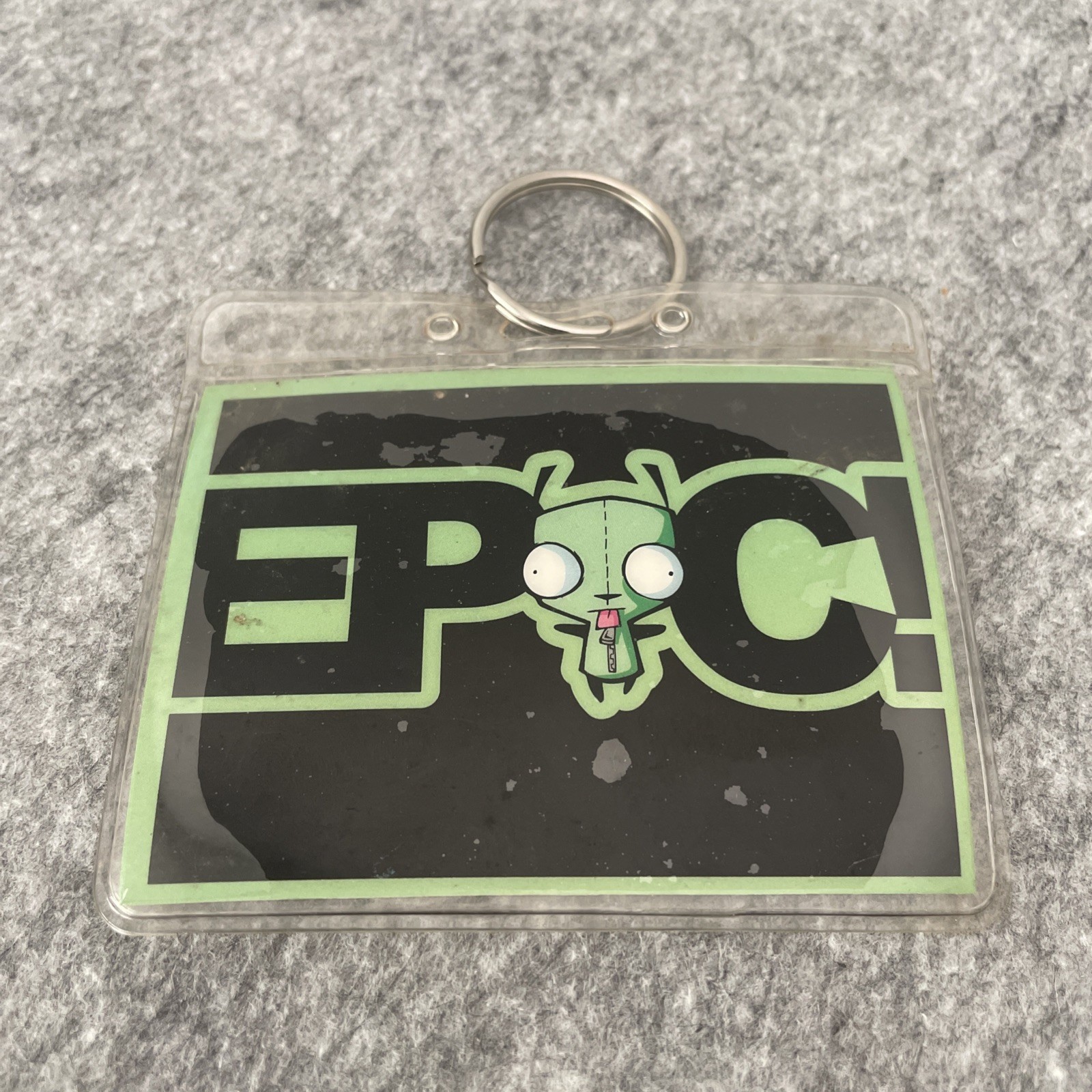 Rare Vintage Invader Zim GIR Nickelodeon Keychain Black Green Logo PVC Key Tag