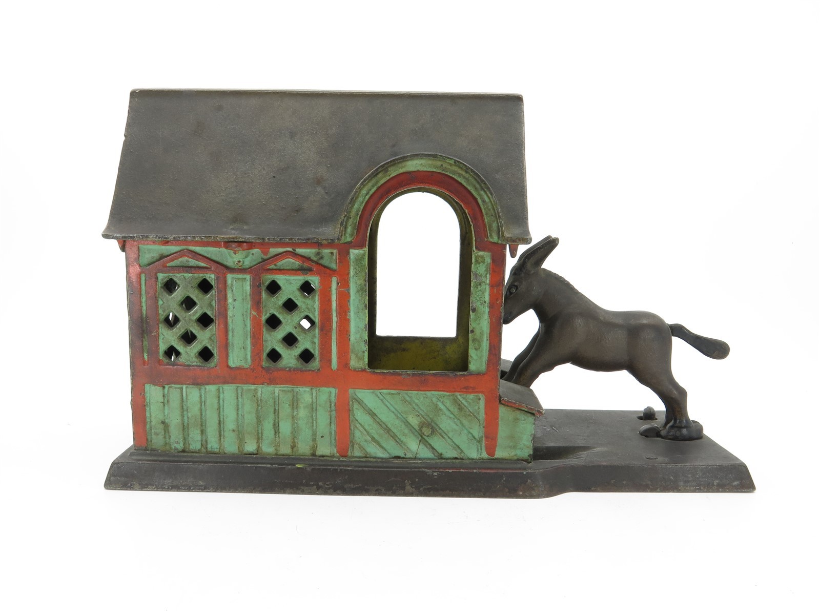 Cast Iron Mechanical Bank J&E Stevens MULE ENTERS THE BARN c. 1880