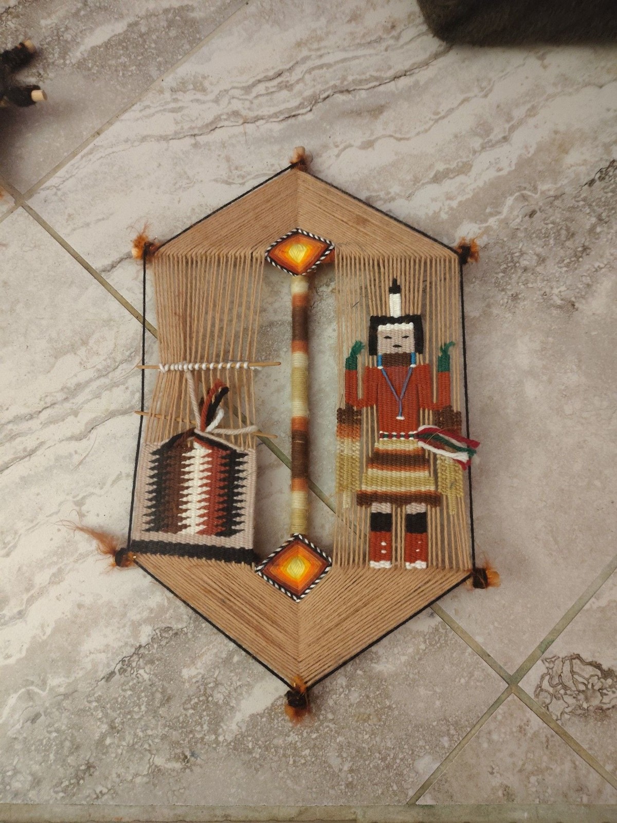 Handmade Navajo Native American Mandala Gods Eye Weaving Wall Art Boho