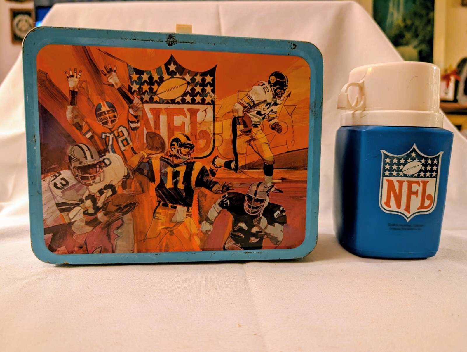 Vintage 1978 NFL NFC/AFC Conference Football Metal Lunch Box with Thermos