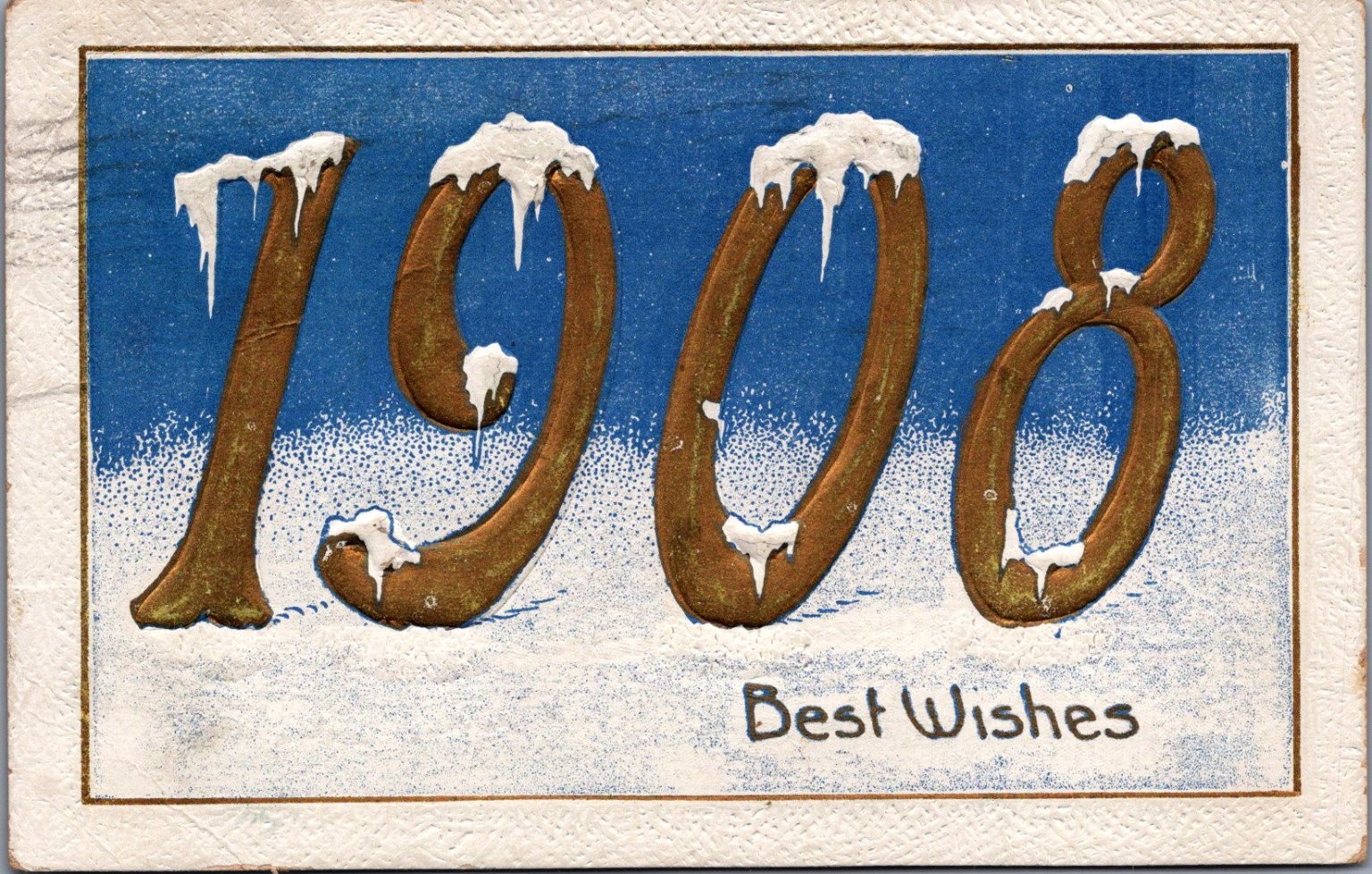 1908 Best Wishes Snow Icicles New Year Postcard Sheboygan WI Postmarked 1907