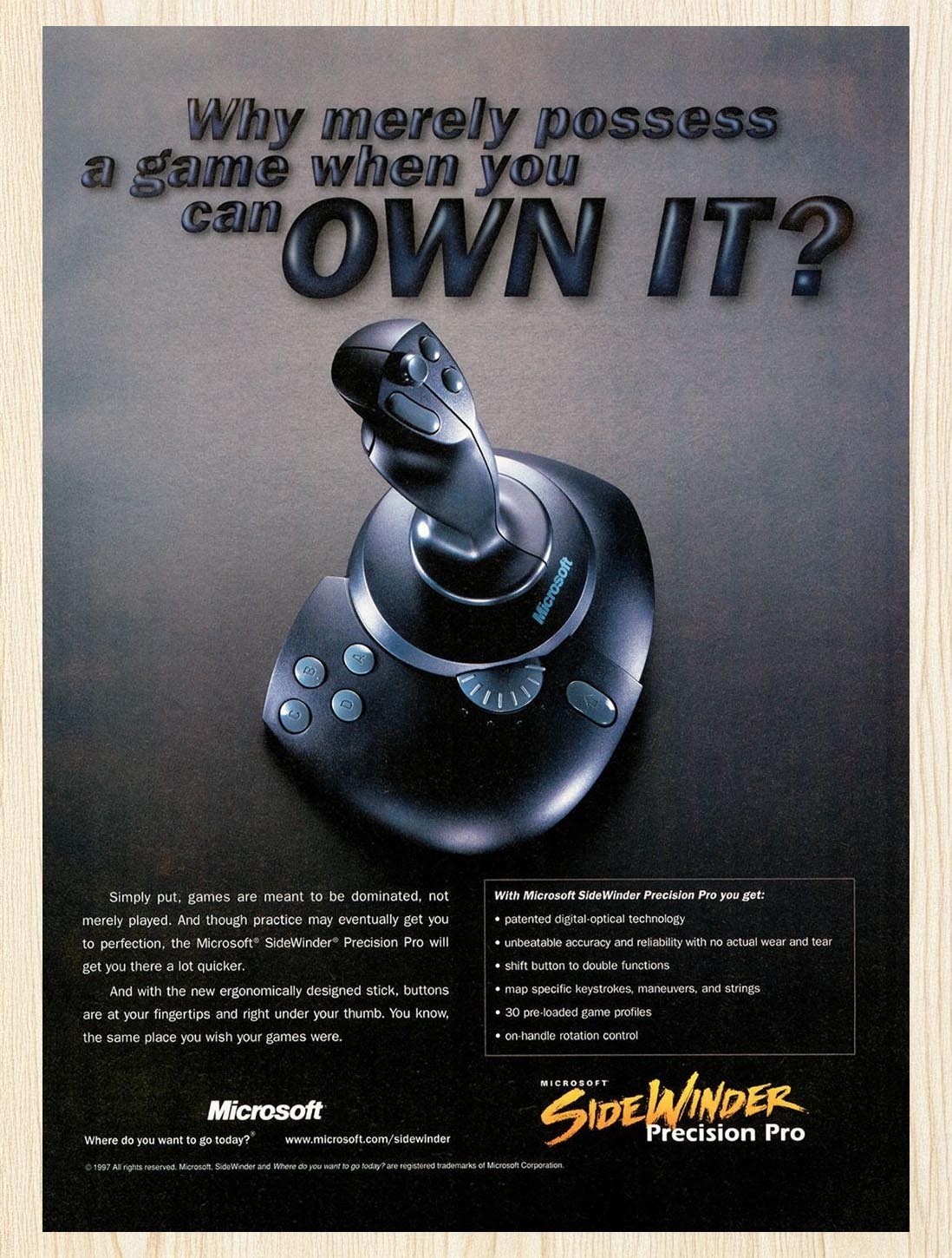 1997 Microsoft SideWinder PrecisionPro Joystick Original Advertisement v2