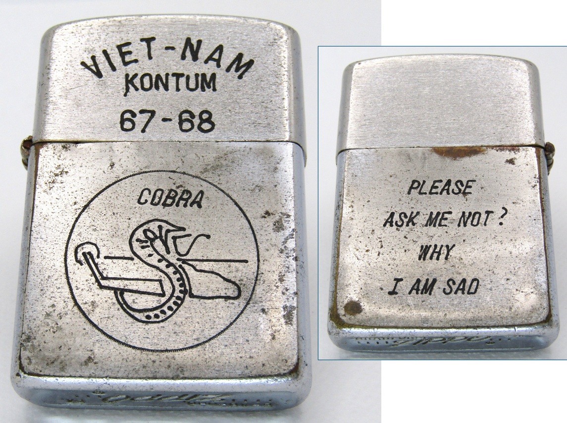 Vietnam War KONTUM 67-68 Cobra Zippo Oil Lighter 1967 Rare