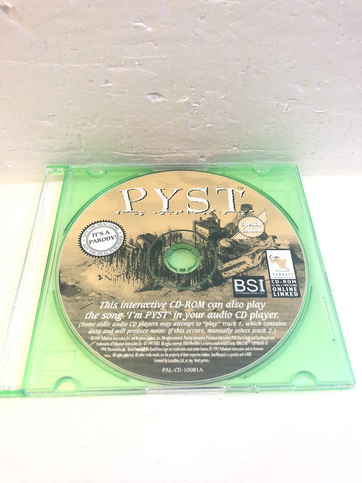 P.Y.S.T. PC 1997 Disc Only Game Myst Song BSI Parody Parroty Interactive Win 3.1
