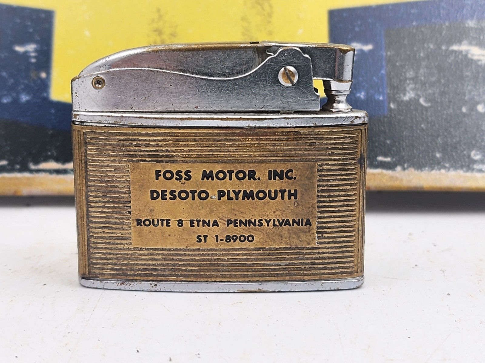 Vtg 1950s-'60s DeSoto Plymouth Advertising Cigarette Lighter Foss Motors Etna PA