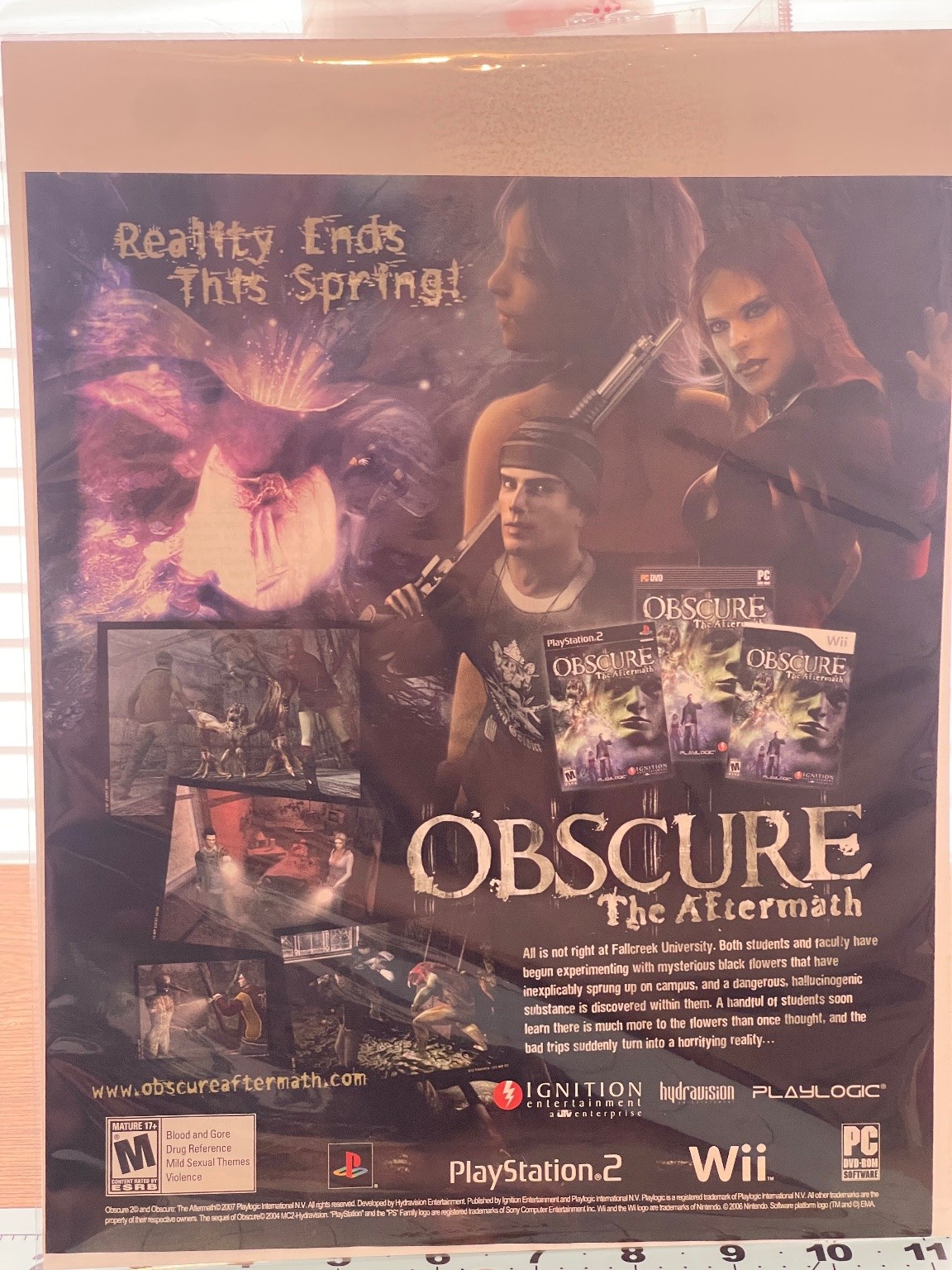 2007 Obscure The Aftermath Video Game Ad PS2 Wii PC Vintage Horror Ephemera