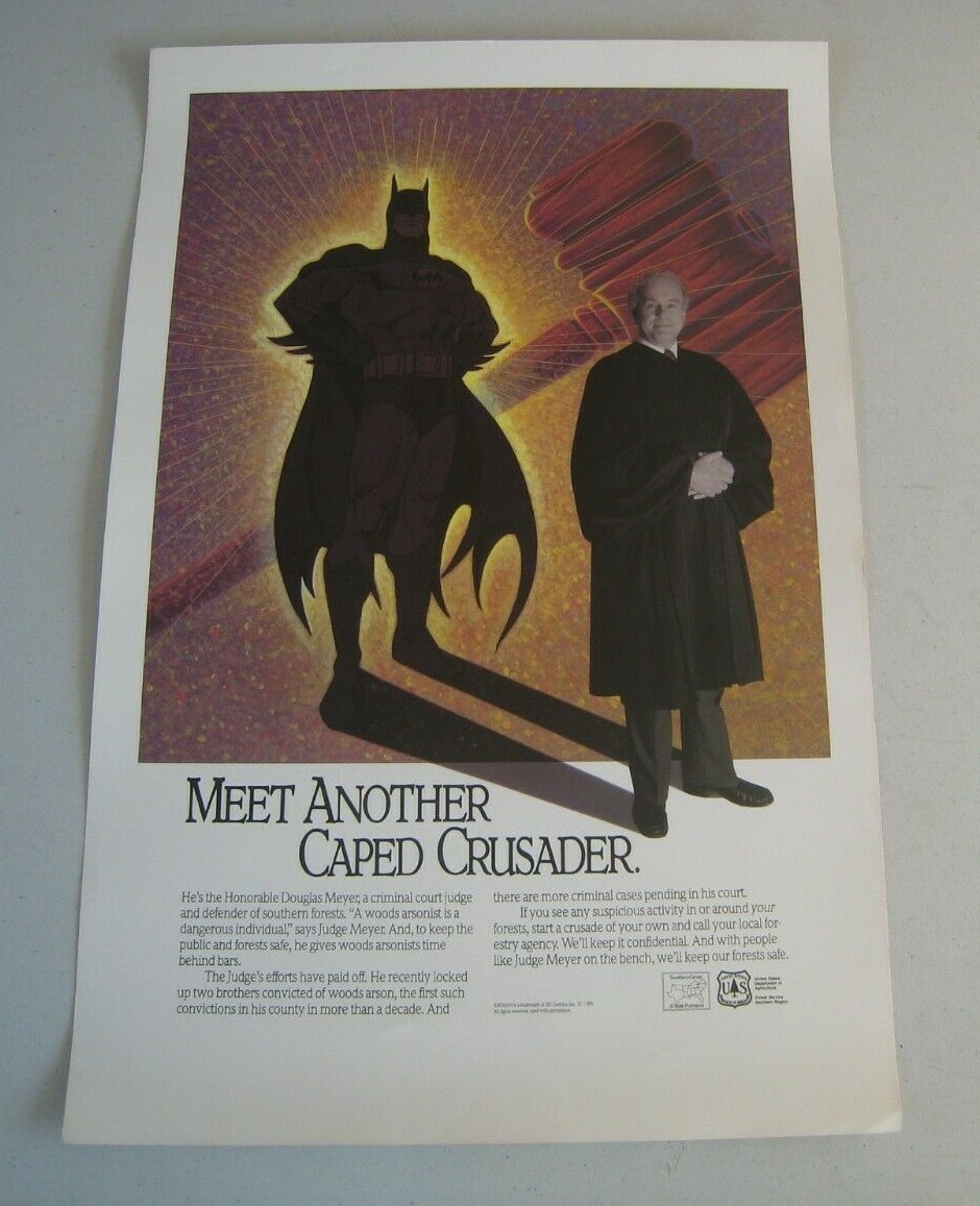 1989 Batman & Honorable Douglas Meyer Judge Forest Service Poster Rare & Unusual