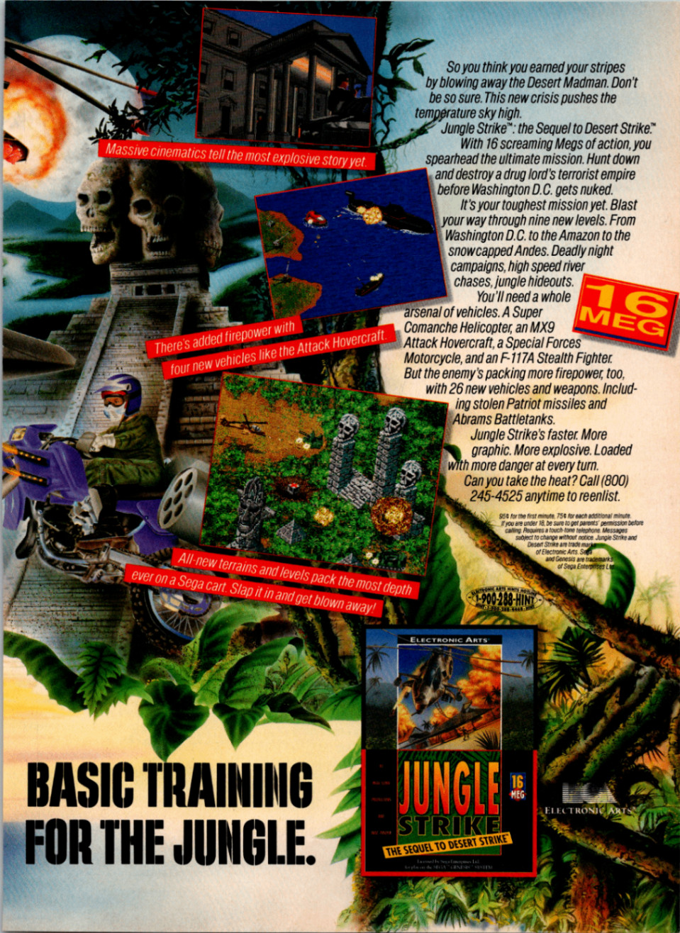 Electronic Arts Jungle Strike Sega Magazine Ad 1990s Video Game Promo Print