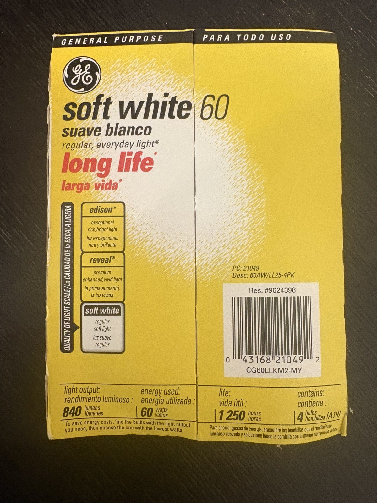 Vtg 4 Pack GE Soft White LONG LIFE Bulbs 60W 50% Longer Life NEW OLD STOCK