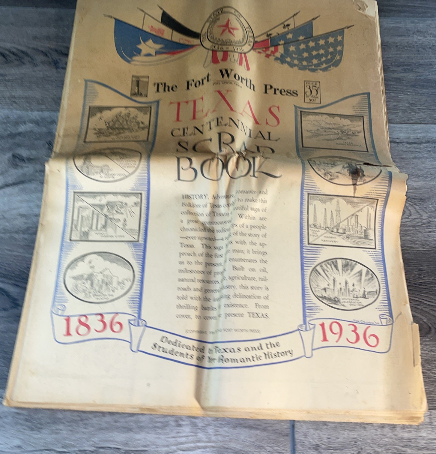 Rare 1936 Fort Worth Press Newspaper Texas Centennial Scrapbook - 1836-1936