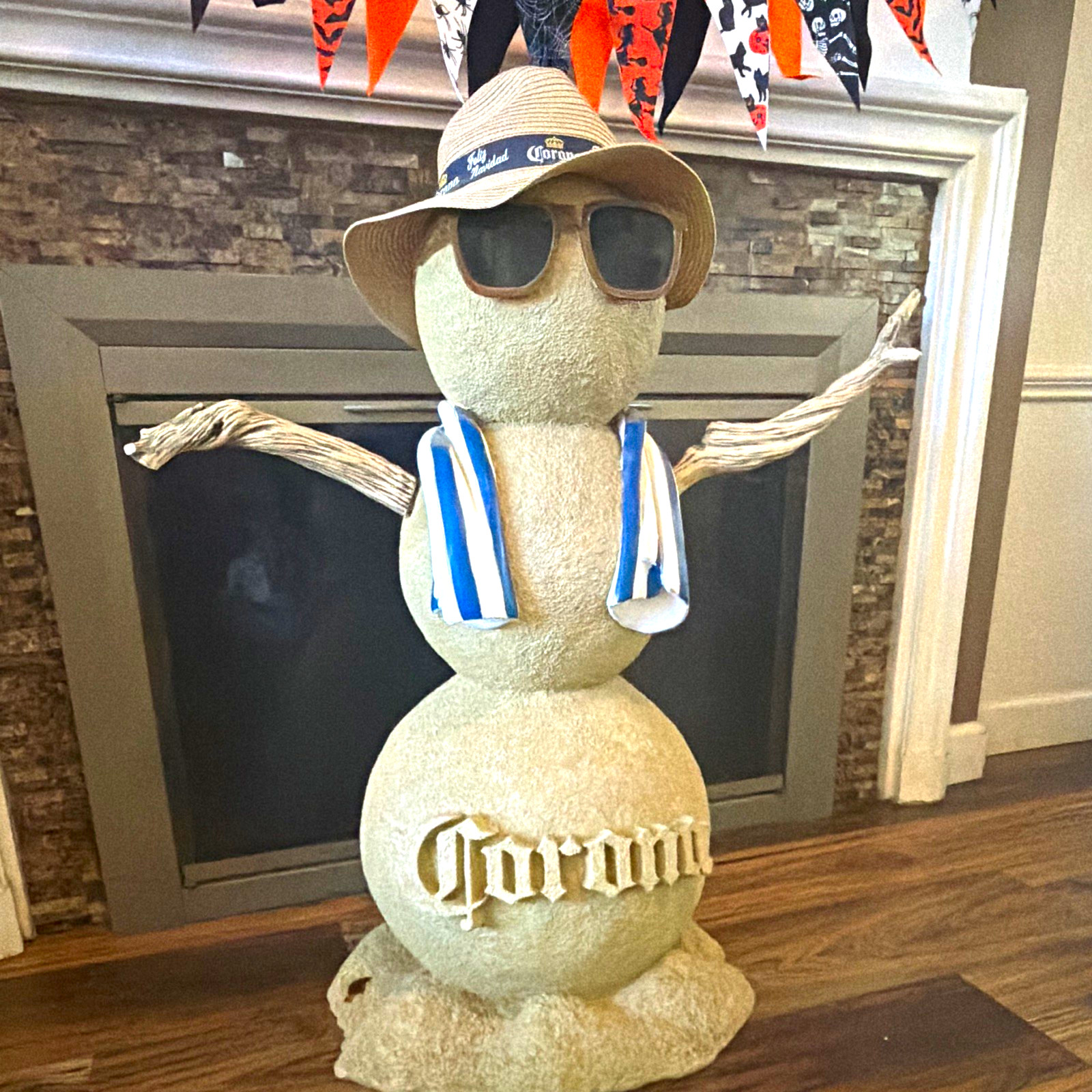 RARE Corona Snowman Resin Figurine Christmas Decor w/ Feliz Navidad Hat  3FT