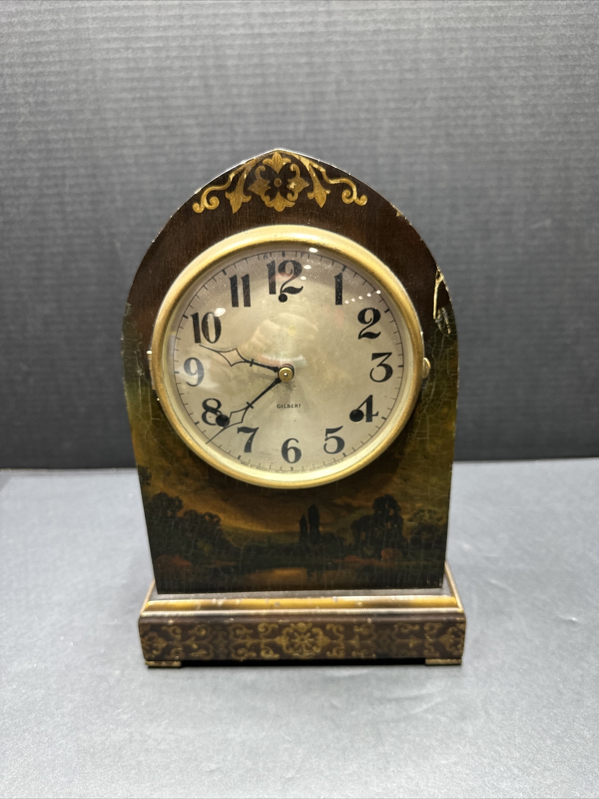 GILBERT MODEL 1807 HAND PAINTED MANTLE CLOCK HAND PAINTED
