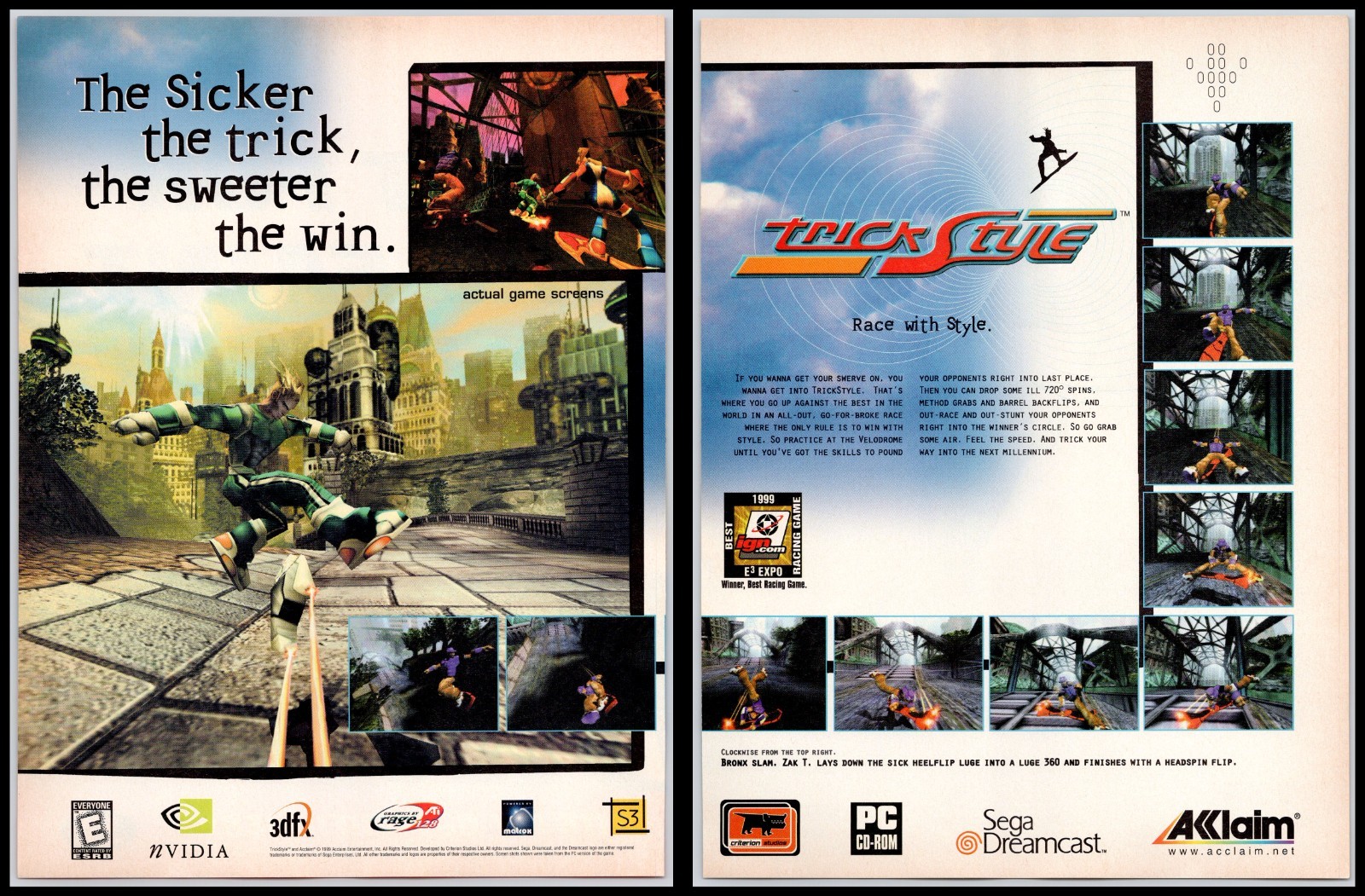 TrickStyle Sega Dreamcast Acclaim PC CD-ROM Racing 1999 2Page Advertisement