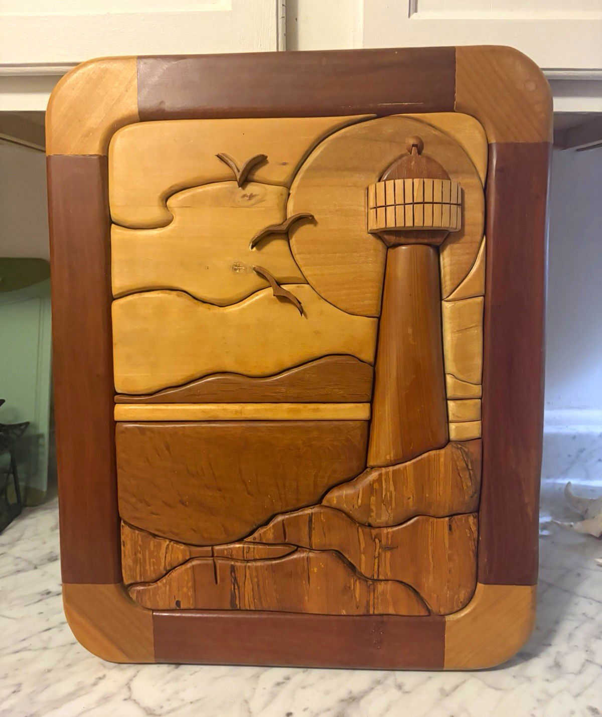 Vintage 3D Intarsia Lighthouse Plague Wall Art 15.5