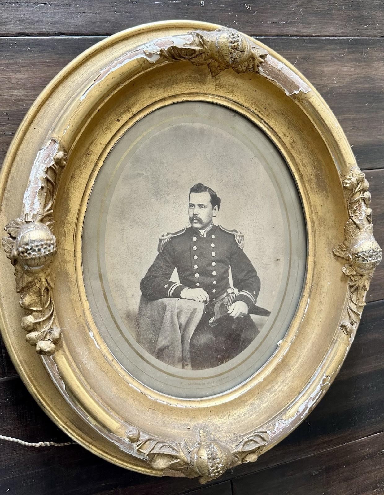 1860s GERMON Large Albumen Photo in Wall Frame ID'd Navy Commander Died ON Ship