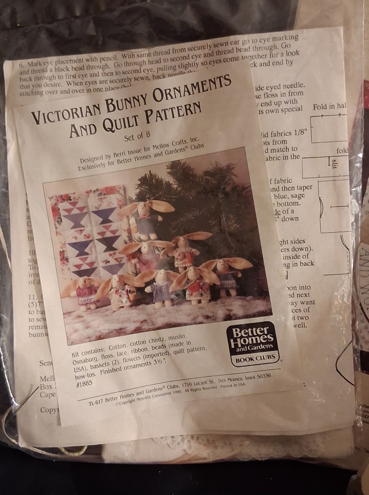 VTG 1990 Better Homes Gardens Victorian Bunny Ornaments Quilt Pattern Kit NOS