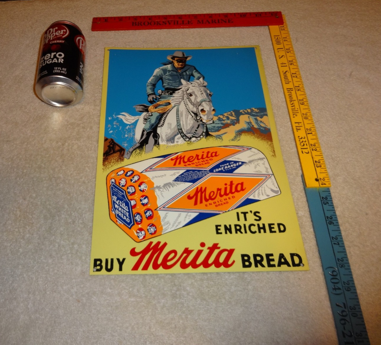 VINTAGE THE LONE RANGER MERITA BREAD METAL TV SHOW GASOLINE OIL ADVERTISING SIGN