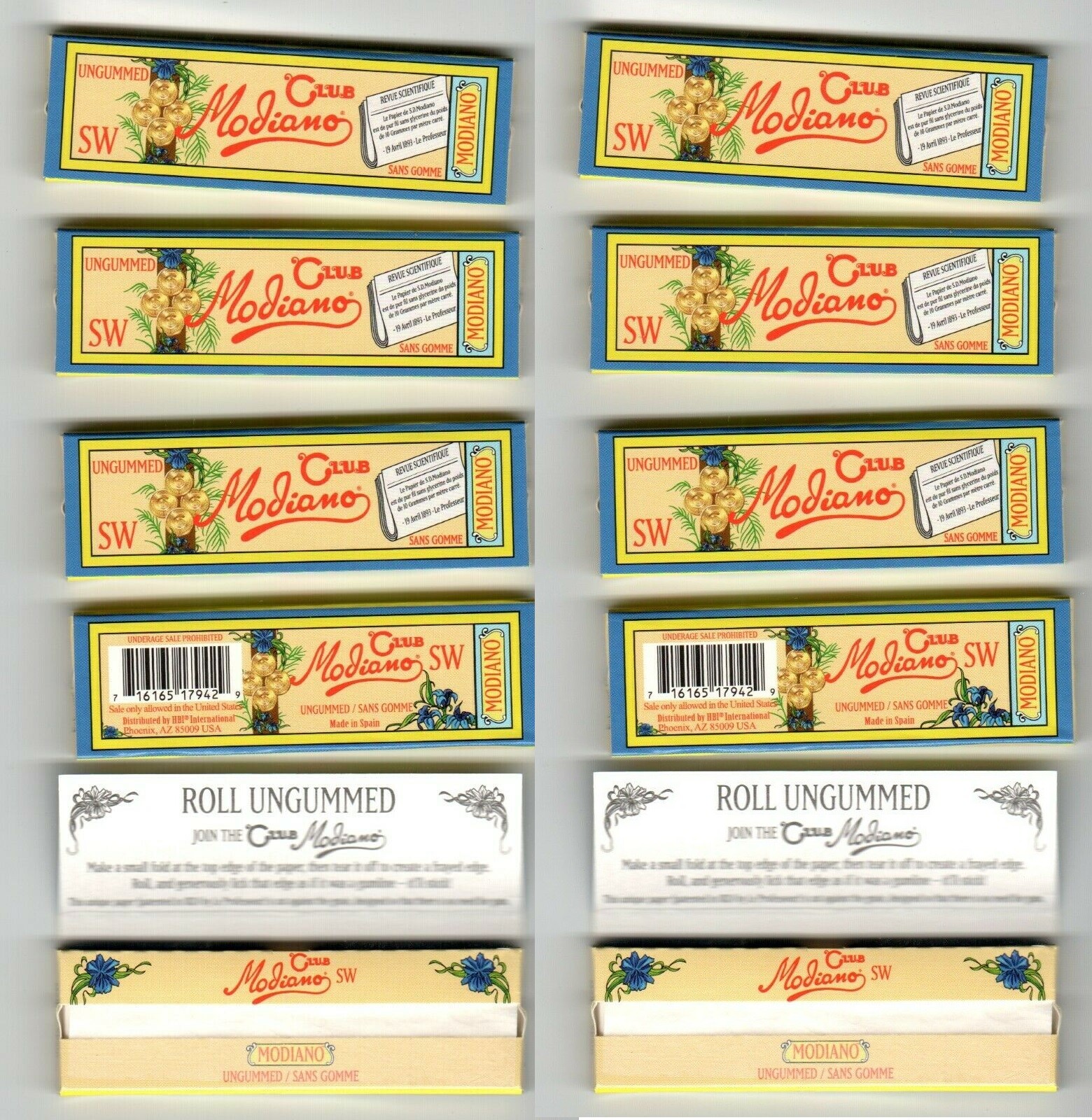 10X CLUB MODIANO ROLLING PAPERS SINGLE WIDE UNGUMMED 50 LEAVE PER PACK TOTAL 500